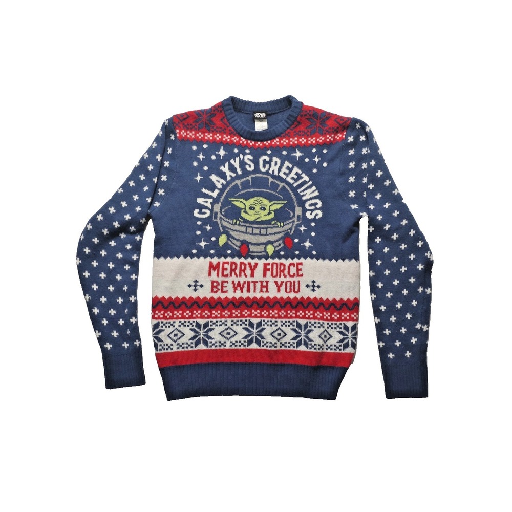 Star Wars Grogu Ugly Christmas Sweater | Mens Size Large | Blue